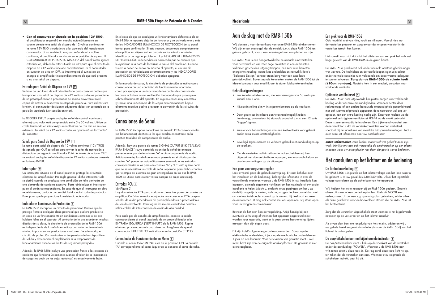 Conexiones de señal, Aan de slag met de rmb-1506, Het aansluiten op het lichtnet en de bediening | ROTEL RMB-1506 User Manual | Page 32 / 54