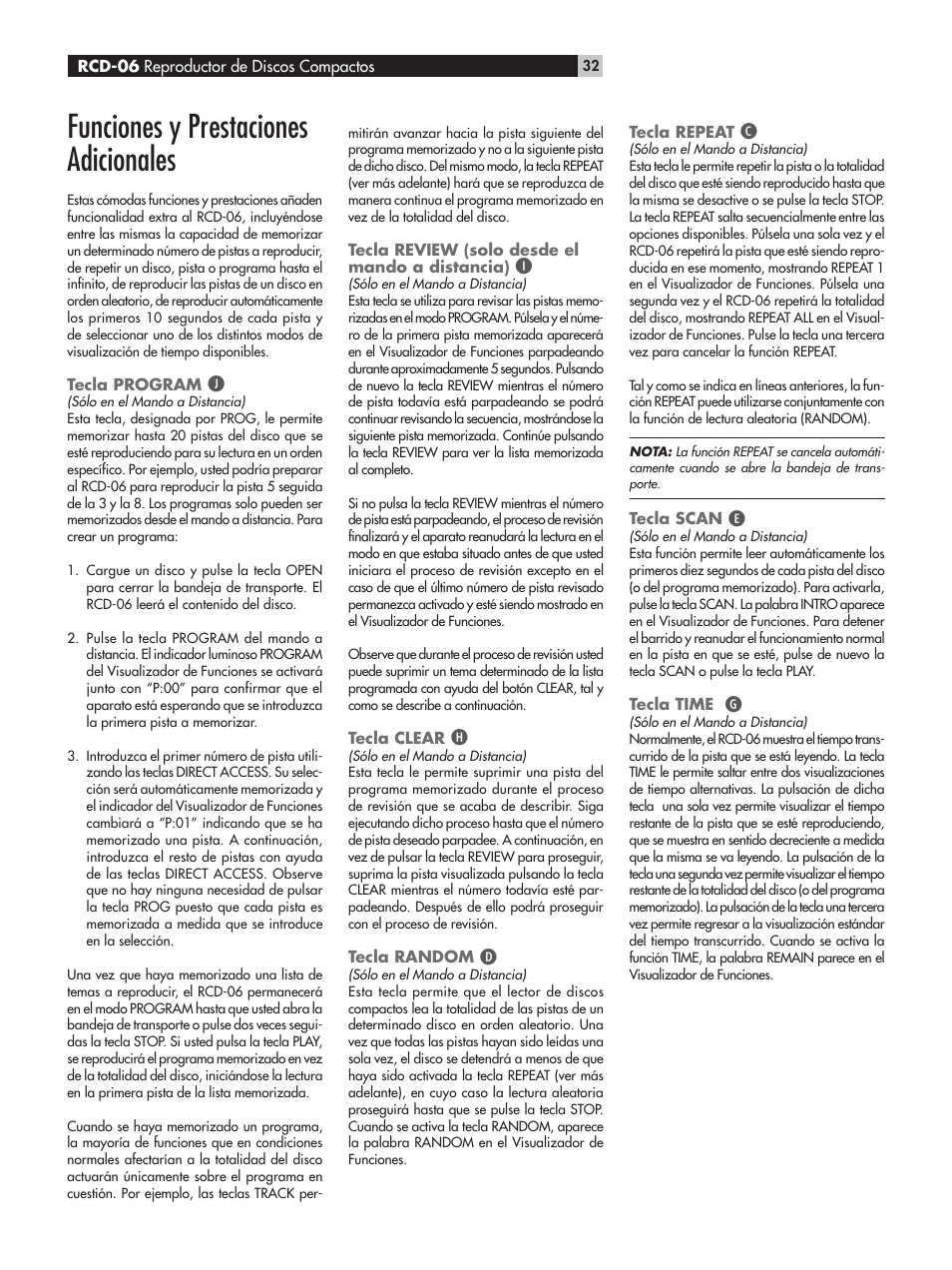Funciones y prestaciones adicionales | ROTEL RCD-06 User Manual | Page 32 / 52