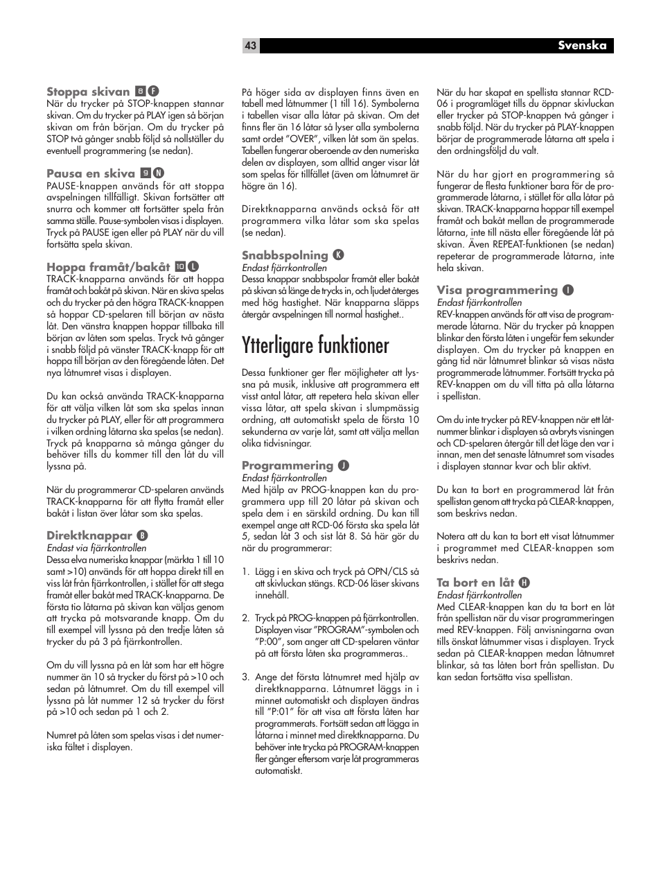 Ytterligare funktioner | ROTEL RCD-06 User Manual | Page 43 / 52