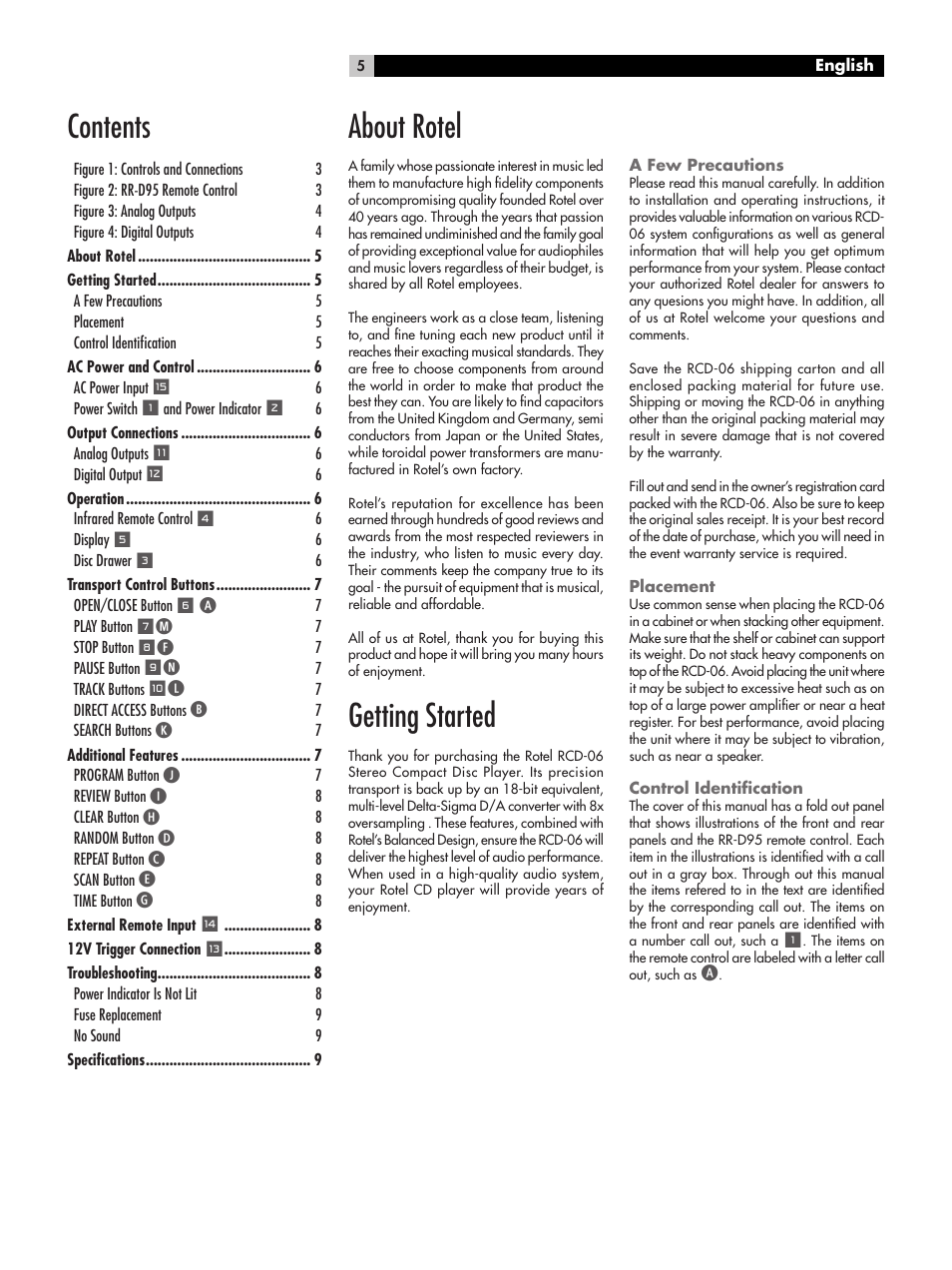 ROTEL RCD-06 User Manual | Page 5 / 52