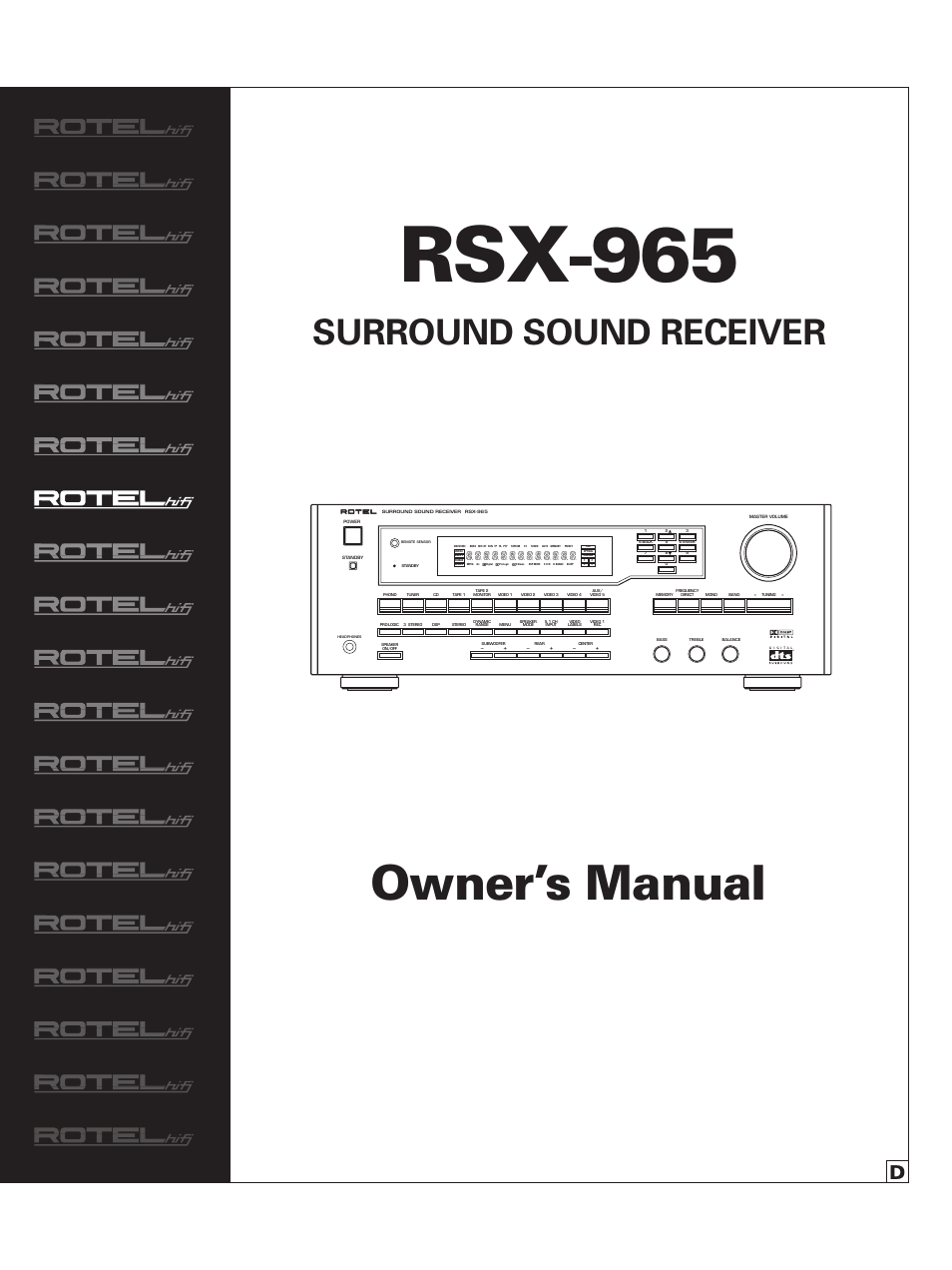 ROTEL RSX-965 User Manual | 24 pages