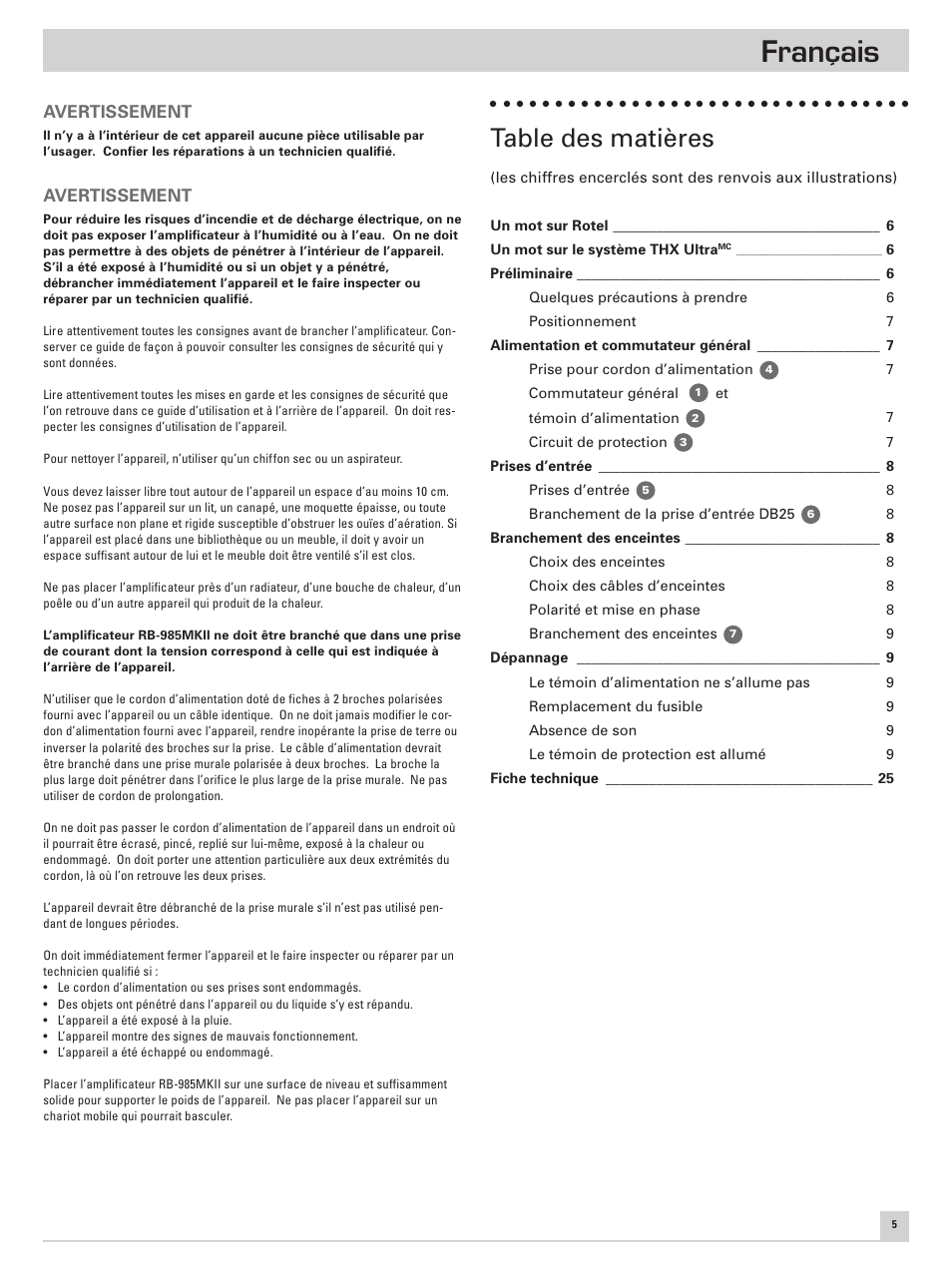 ROTEL RB-985 MKII User Manual | Page 9 / 30