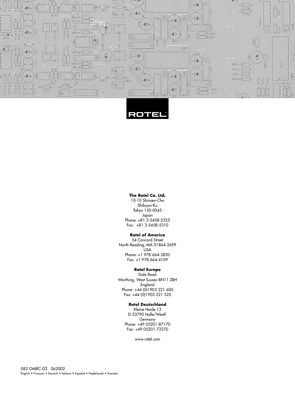 ROTEL RC-03 User Manual | Page 10 / 10