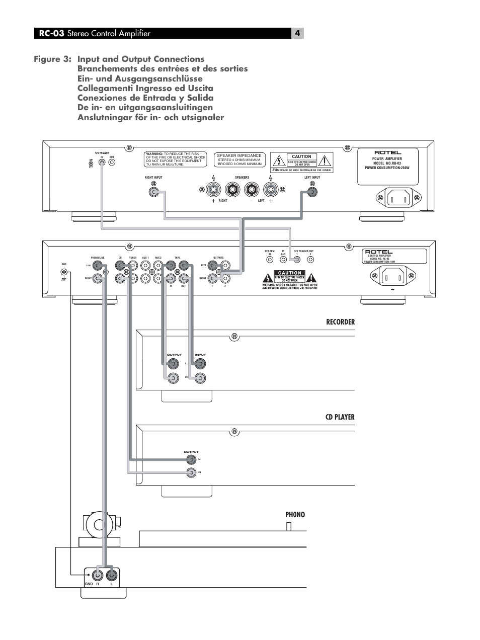 Recorder, Cd player, Ph0no | ROTEL RC-03 User Manual | Page 4 / 10