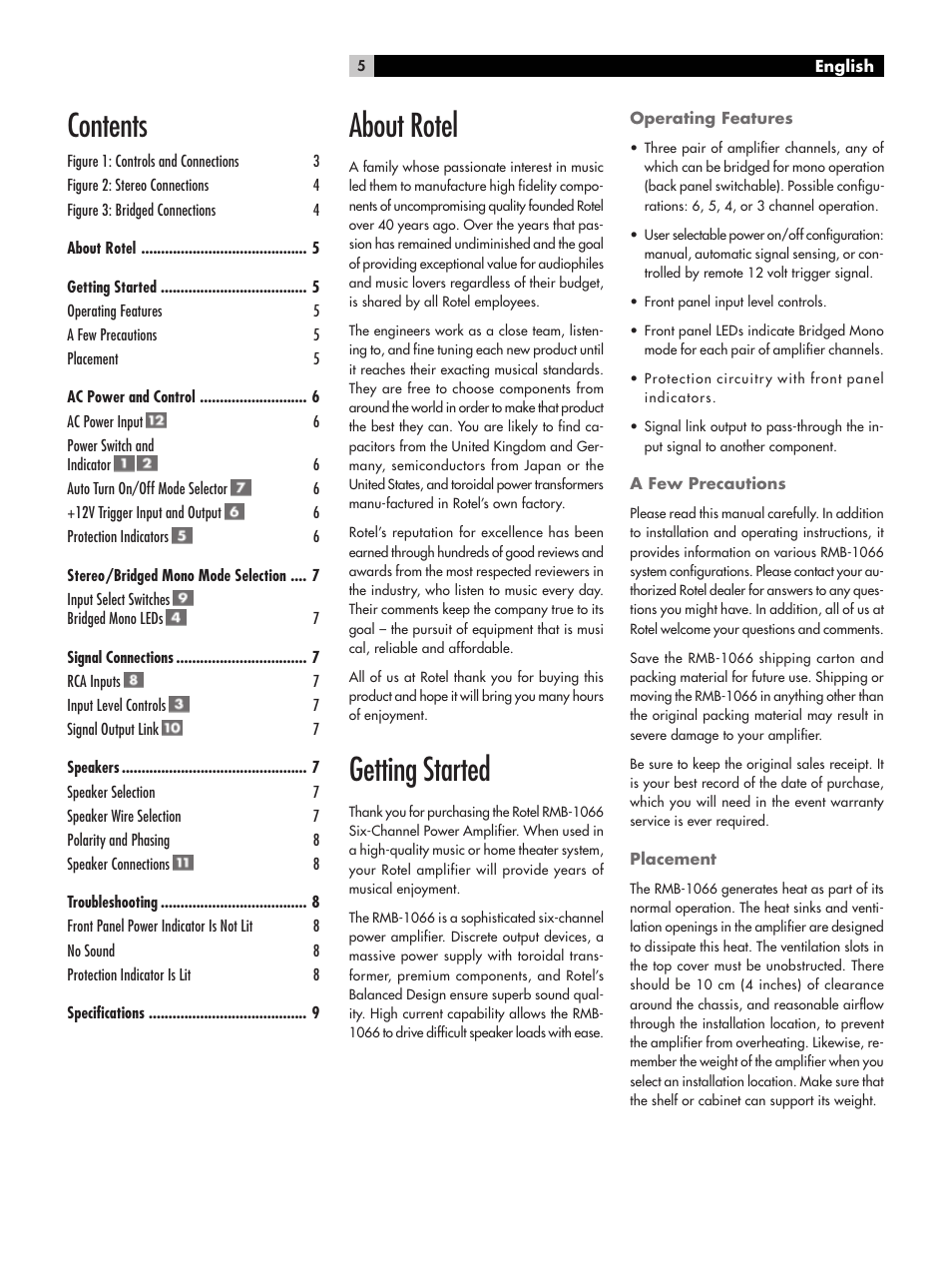 ROTEL RMB-1066 User Manual | Page 5 / 40