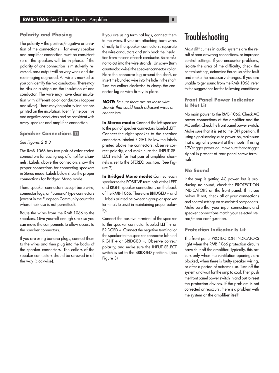 Troubleshooting | ROTEL RMB-1066 User Manual | Page 8 / 40