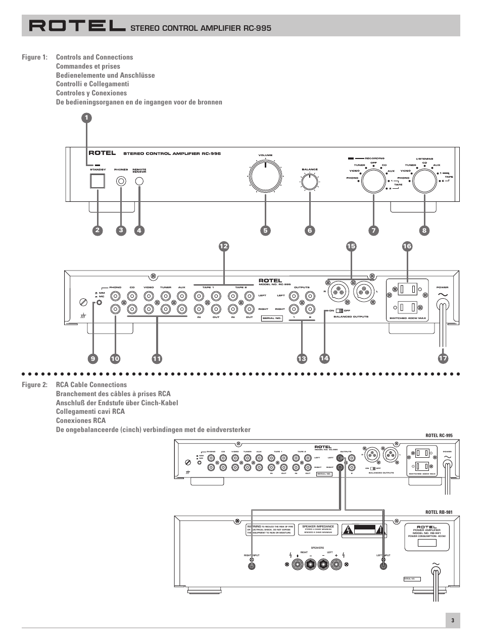 Stereo control amplifier rc-995 | ROTEL RC-995 User Manual | Page 3 / 42