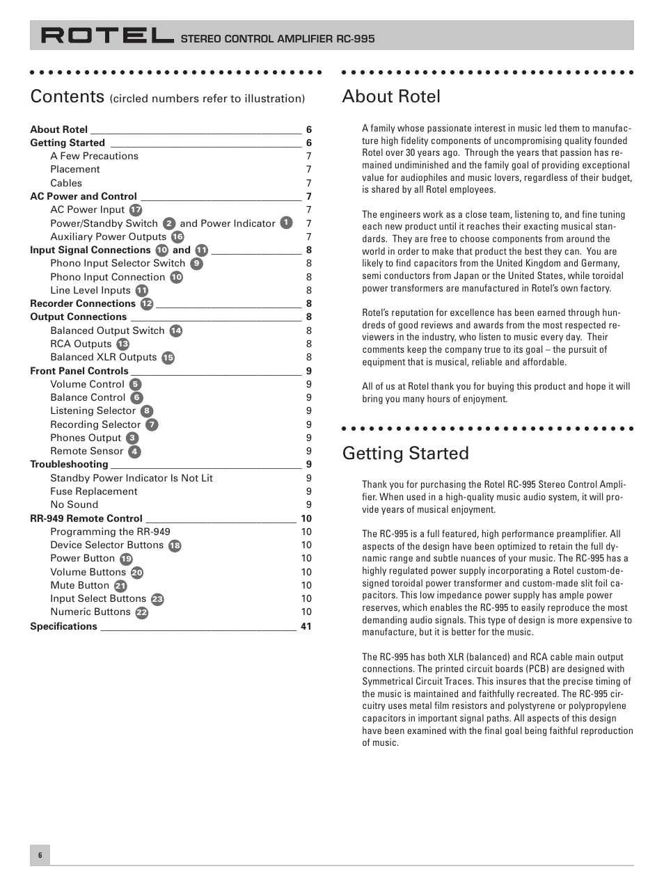ROTEL RC-995 User Manual | Page 6 / 42