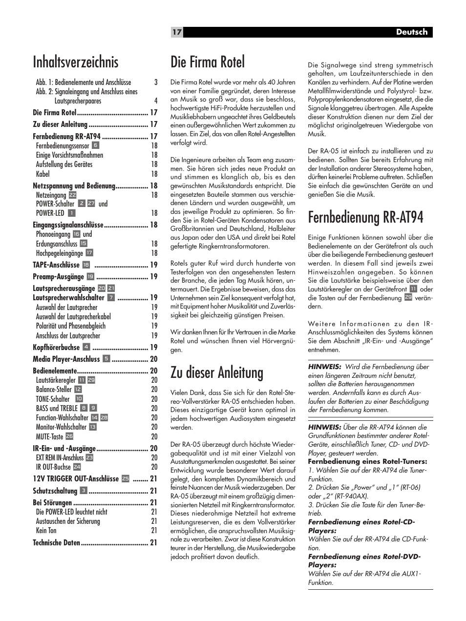 ROTEL RA-05 User Manual | Page 17 / 52