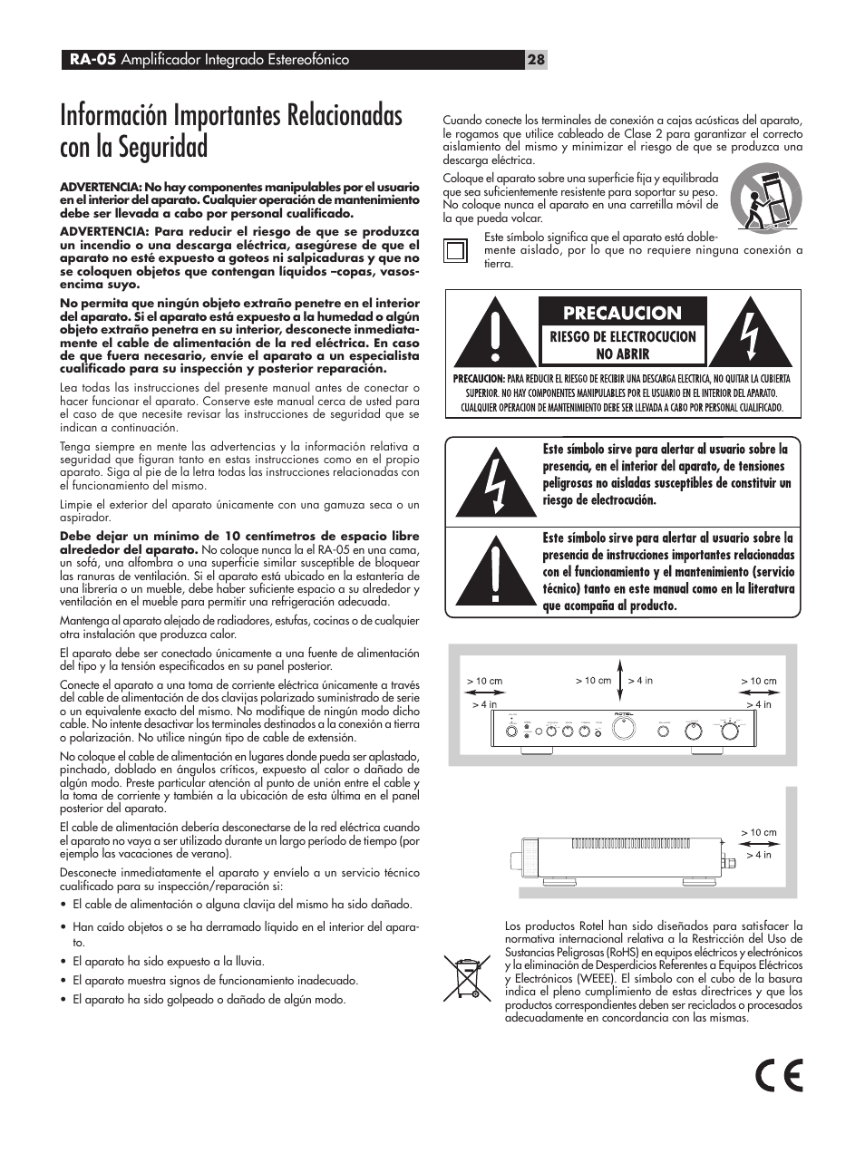 Ra-05 amplificador integrado estereofónico | ROTEL RA-05 User Manual | Page 28 / 52