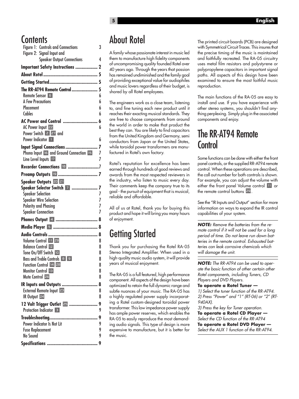 ROTEL RA-05 User Manual | Page 5 / 52