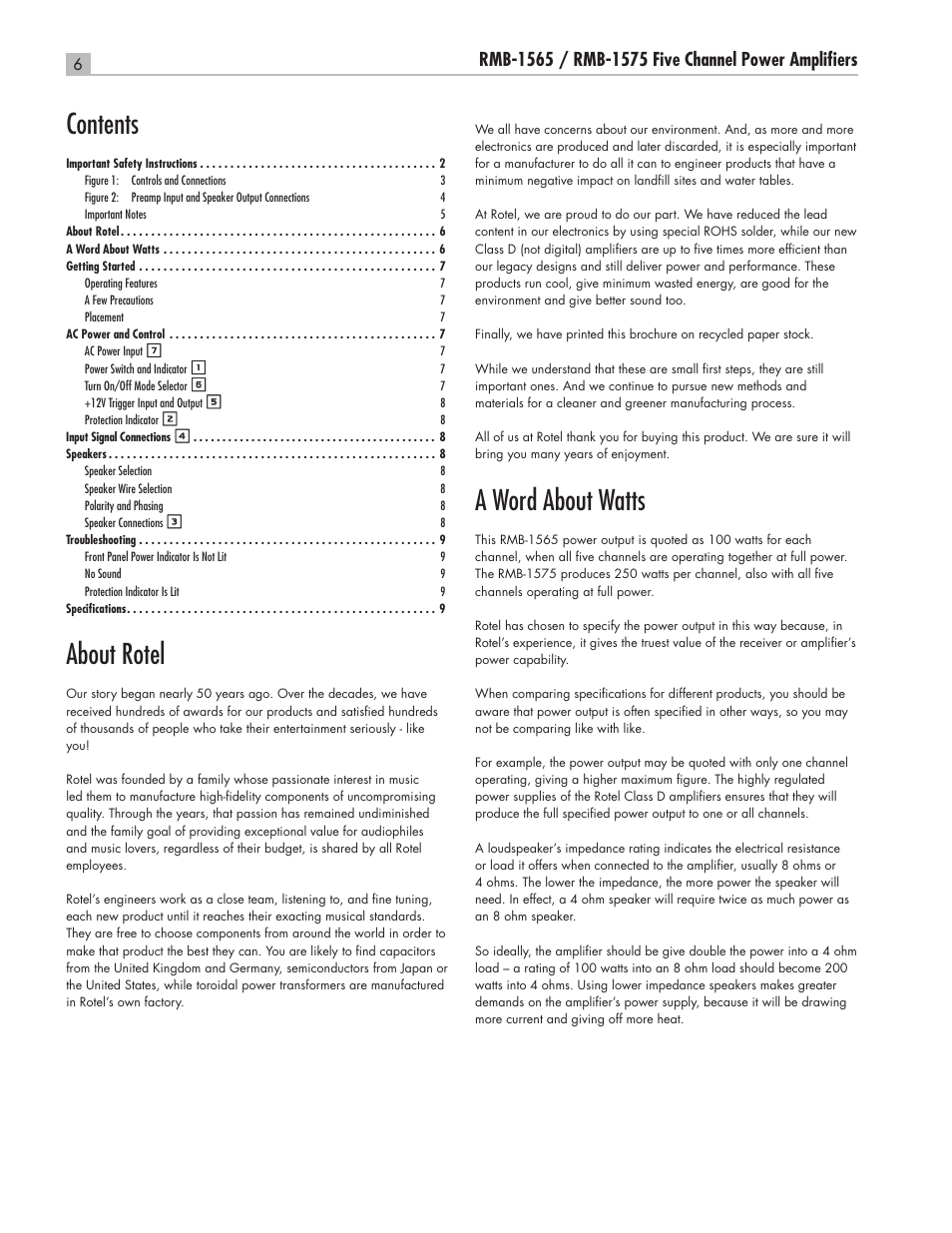 ROTEL Five Channel Power Amplifier RMB-1565 User Manual | Page 6 / 26