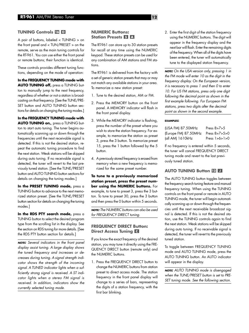 ROTEL RT-961 User Manual | Page 12 / 48