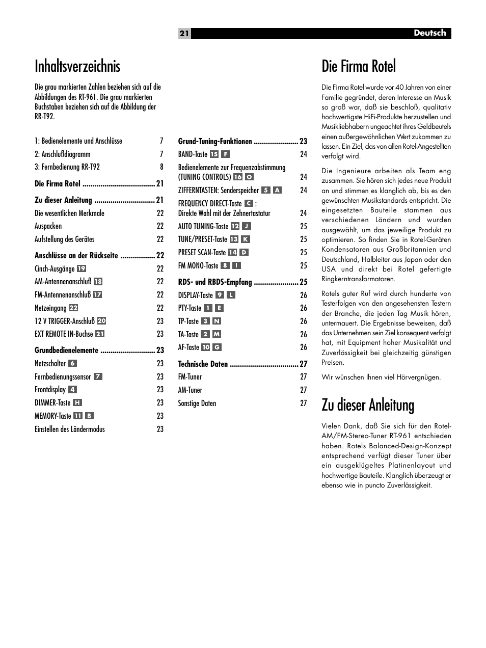 ROTEL RT-961 User Manual | Page 21 / 48