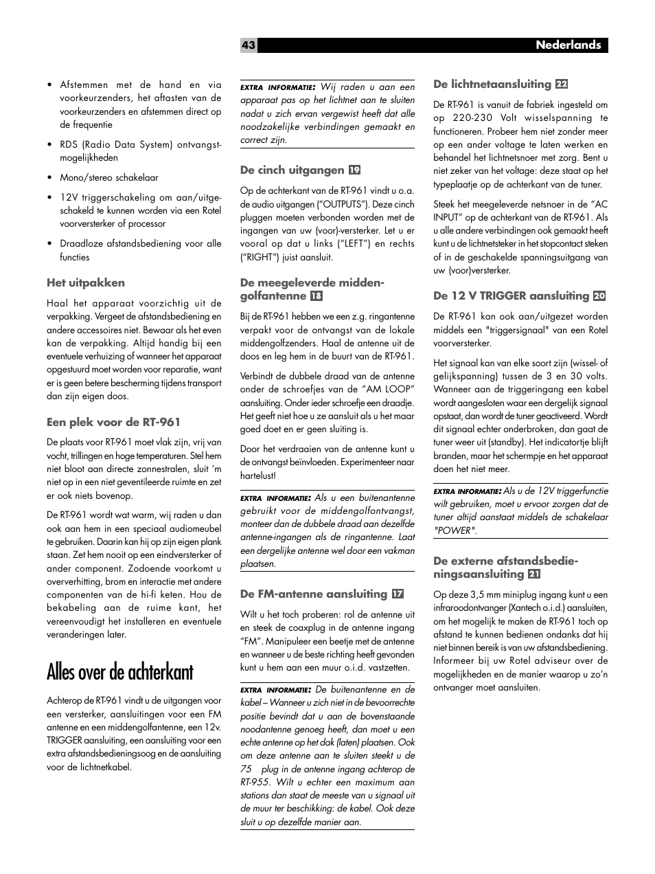 Alles over de achterkant | ROTEL RT-961 User Manual | Page 43 / 48