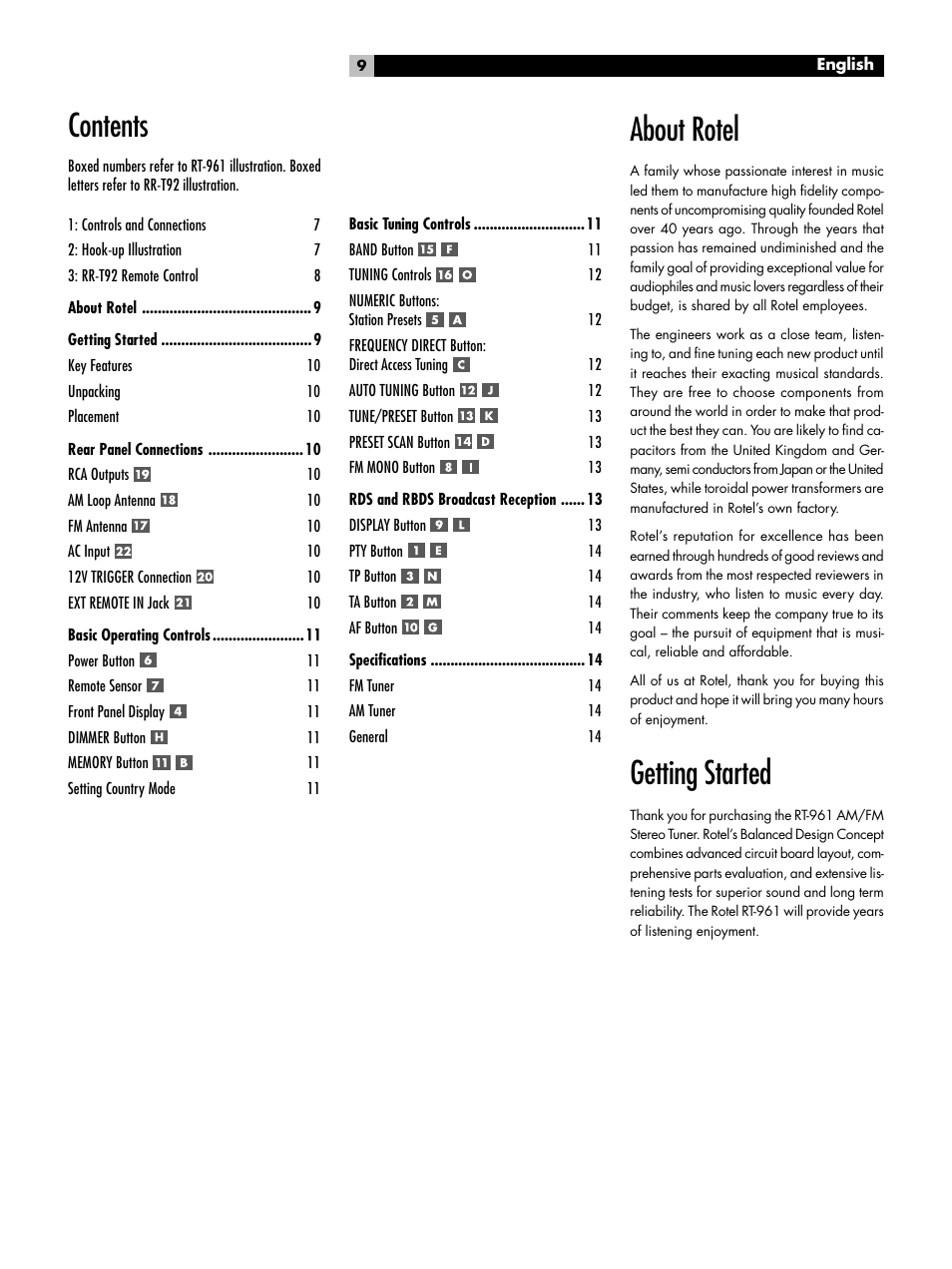 ROTEL RT-961 User Manual | Page 9 / 48