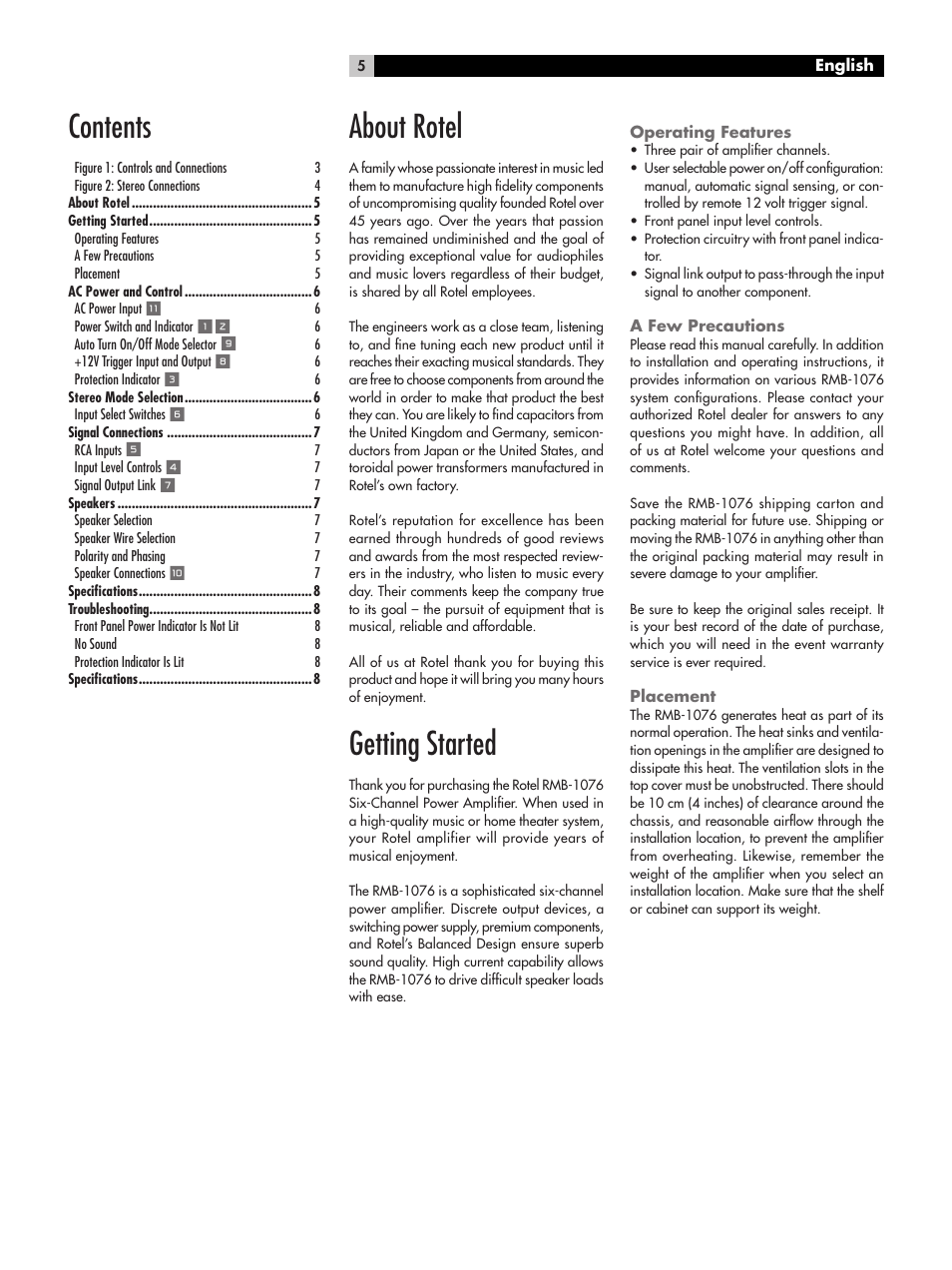 ROTEL RMB-1076 User Manual | Page 5 / 46