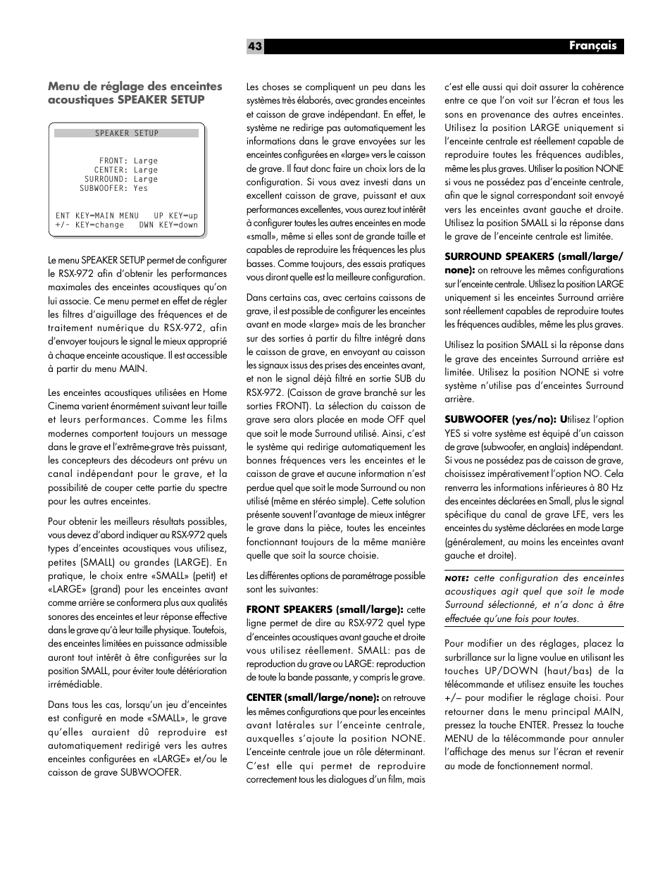 Menu de réglage du temps de retard delay setup | ROTEL RSX-972 User Manual | Page 43 / 68