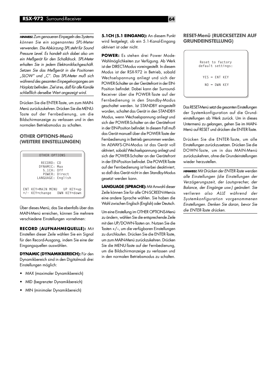 Rsx-972 surround-receiver | ROTEL RSX-972 User Manual | Page 64 / 68