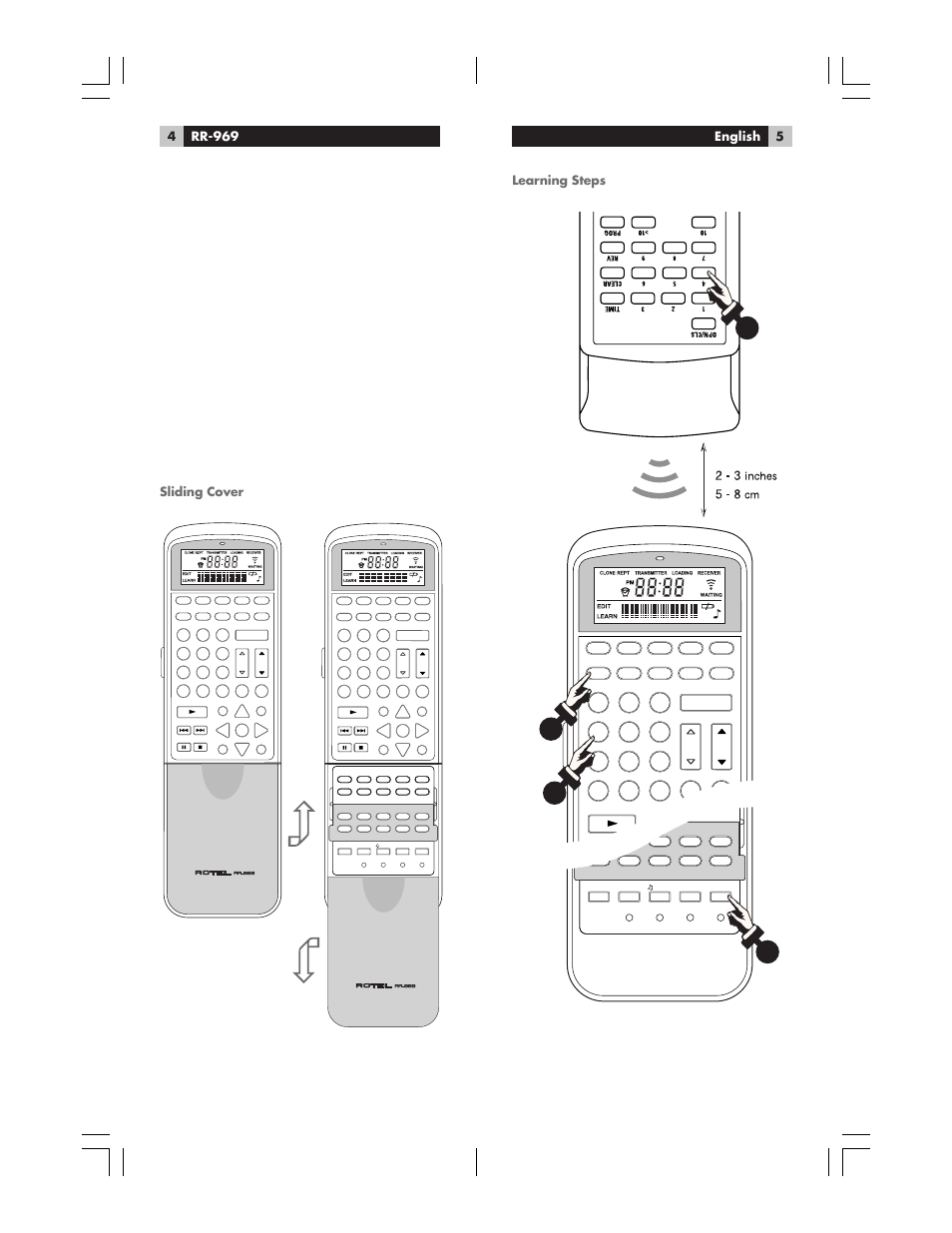 Bc a d, Learning steps, Sliding cover | ROTEL RR-969 User Manual | Page 3 / 10