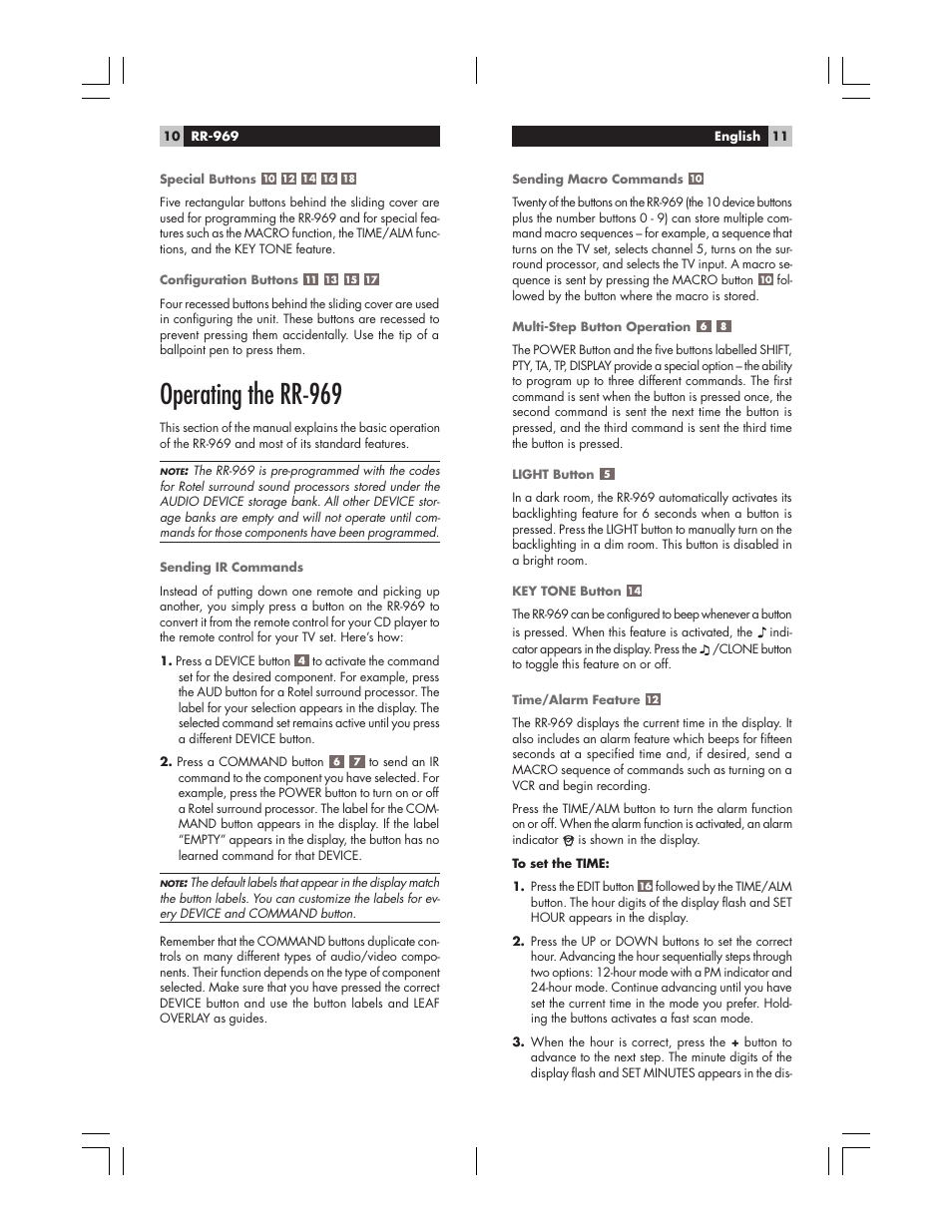 Operating the rr-969 | ROTEL RR-969 User Manual | Page 6 / 10