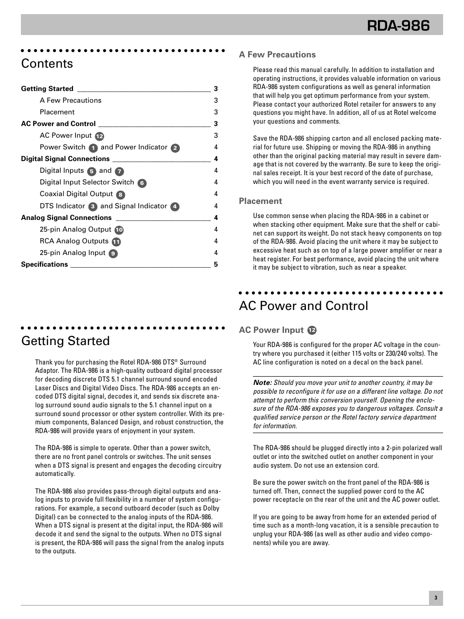 ROTEL RDA-986 User Manual | Page 5 / 8