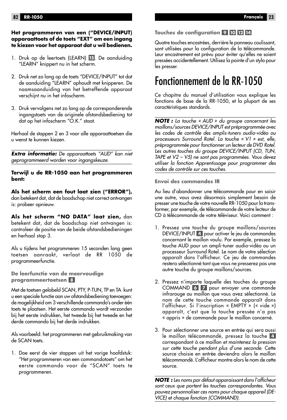 Fonctionnement de la rr-1050 | ROTEL RR-1050 User Manual | Page 21 / 50