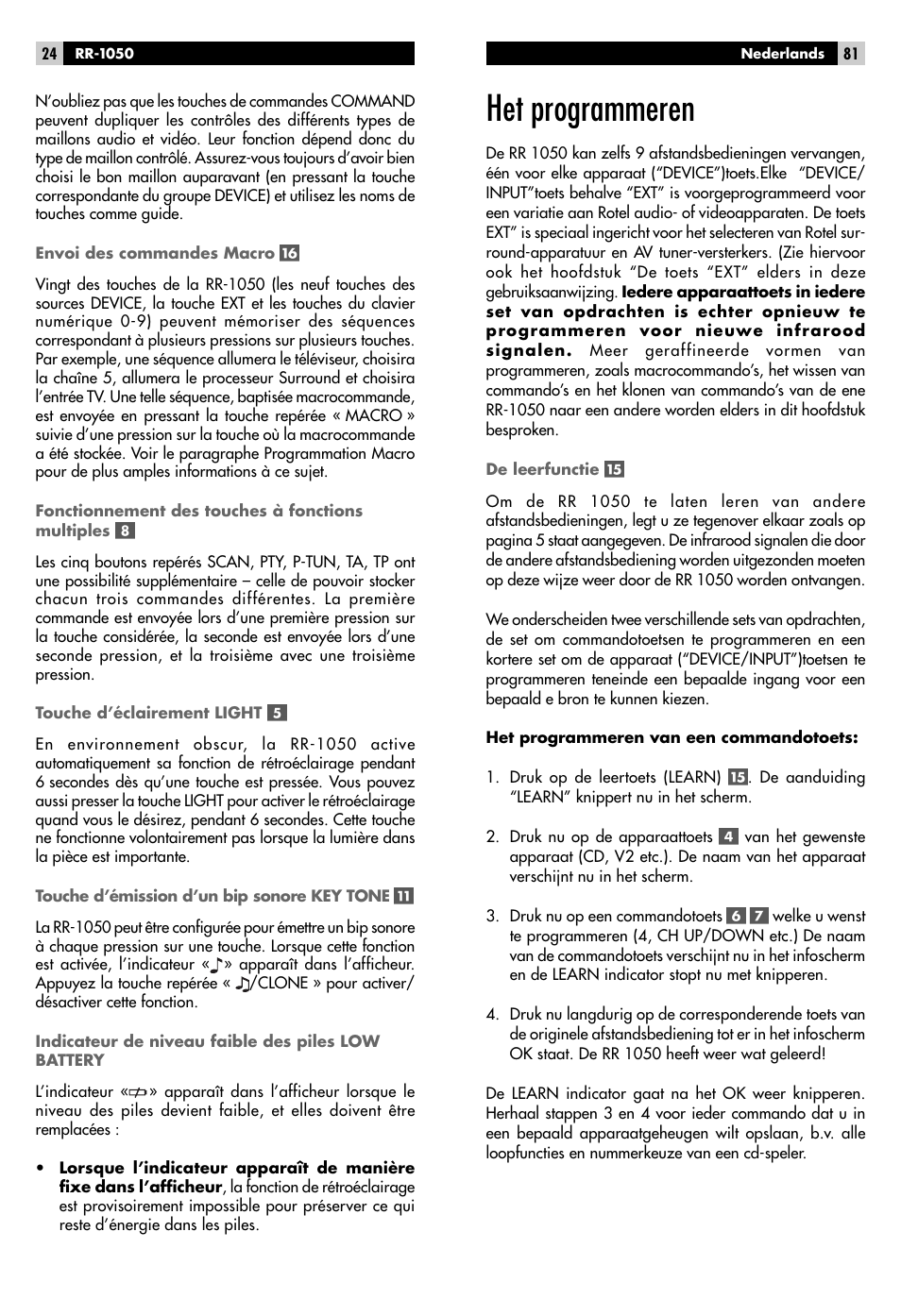 Het programmeren | ROTEL RR-1050 User Manual | Page 22 / 50