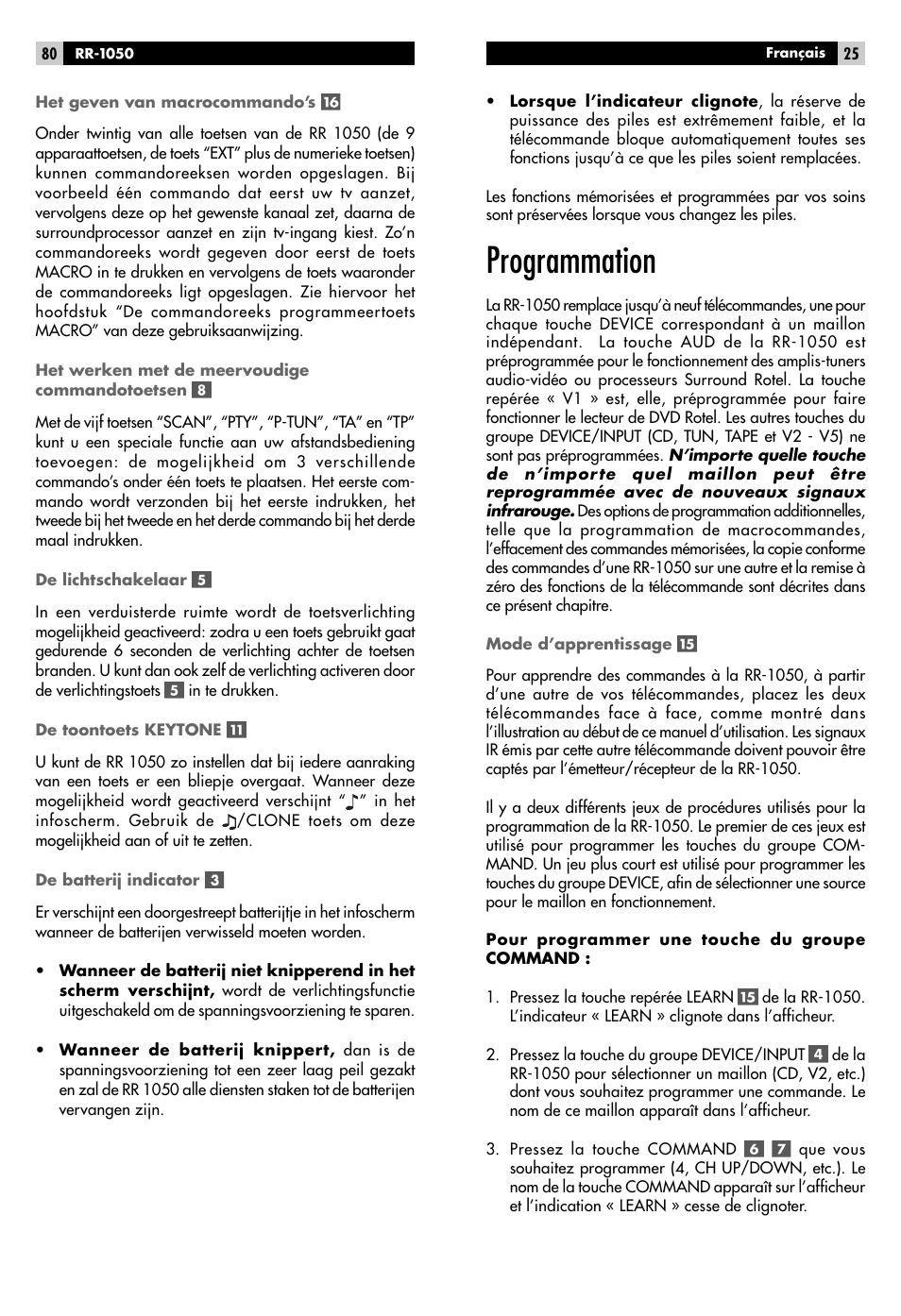 Programmation | ROTEL RR-1050 User Manual | Page 23 / 50