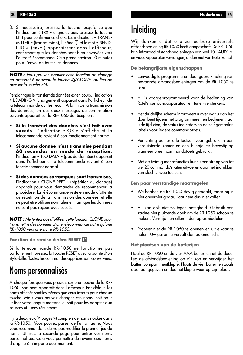 Noms personnalisés, Inleiding | ROTEL RR-1050 User Manual | Page 28 / 50