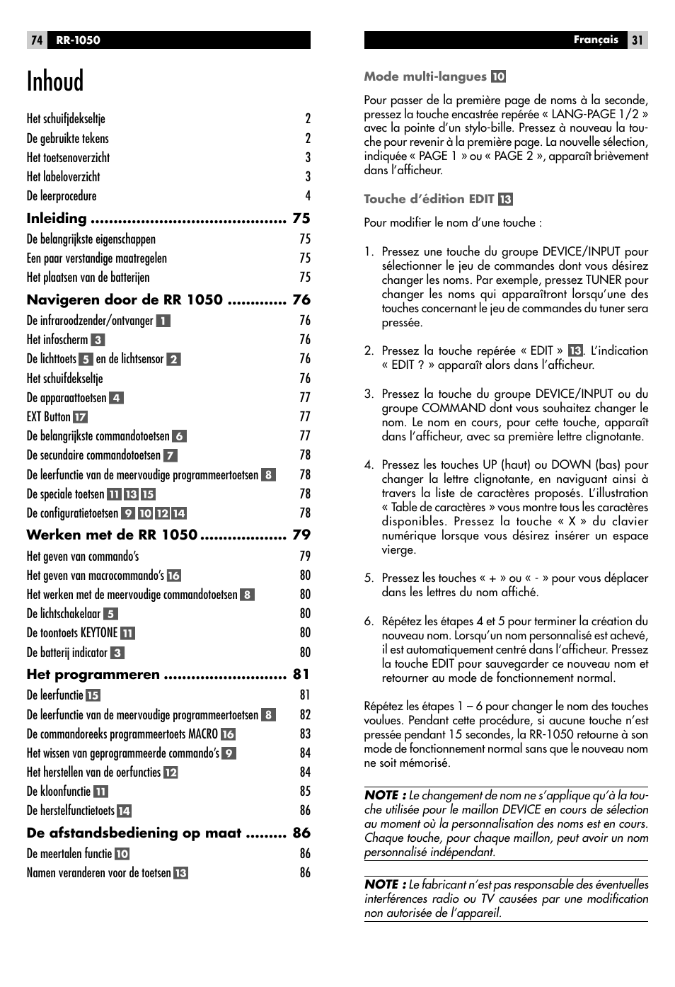 Inhoud | ROTEL RR-1050 User Manual | Page 29 / 50