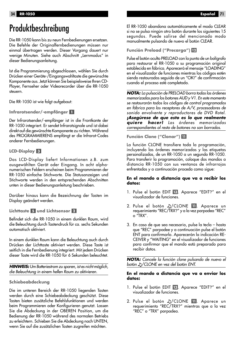 Produktbeschreibung | ROTEL RR-1050 User Manual | Page 32 / 50