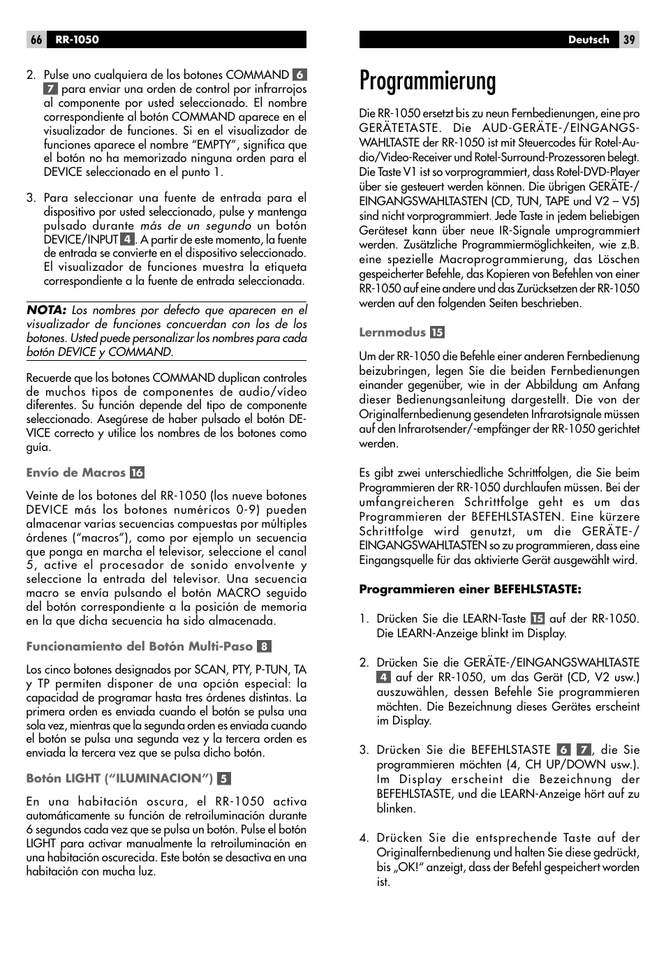 Programmierung | ROTEL RR-1050 User Manual | Page 37 / 50