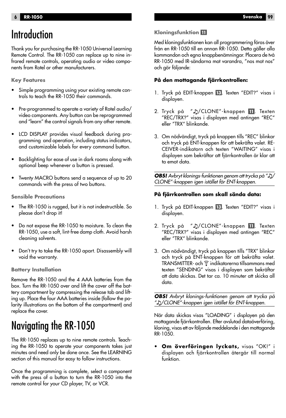 Introduction, Navigating the rr-1050 | ROTEL RR-1050 User Manual | Page 4 / 50