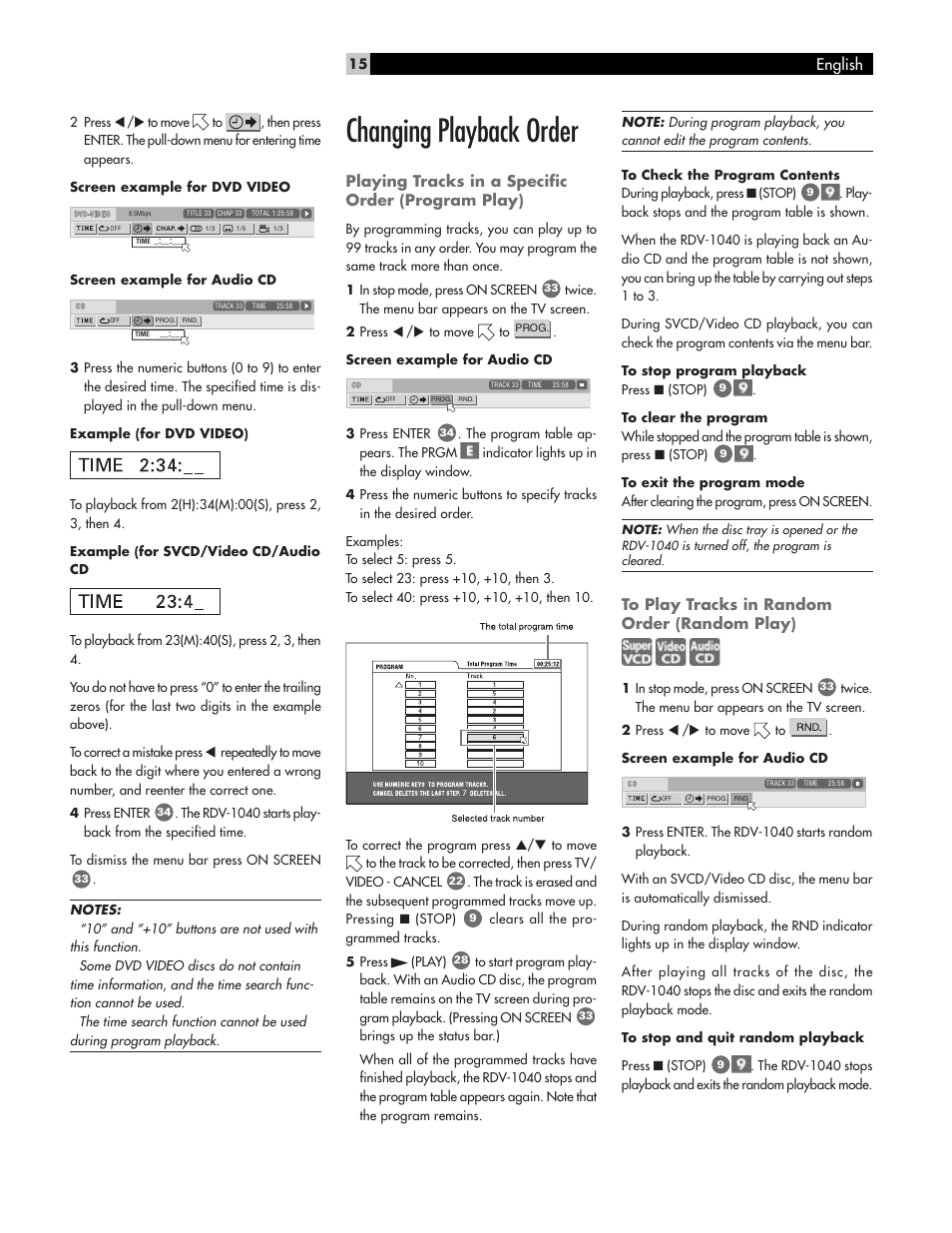 Changing playback order | ROTEL RDV-1040 User Manual | Page 15 / 31