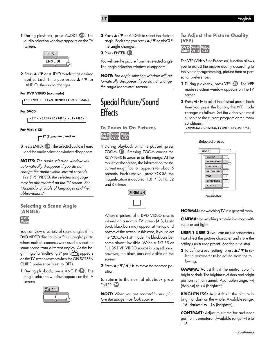 Special picture/sound effects | ROTEL RDV-1040 User Manual | Page 17 / 31