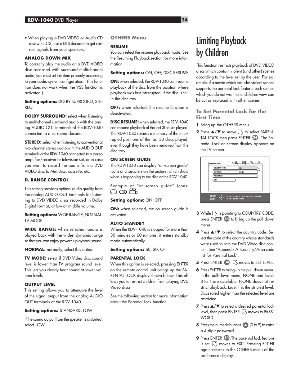 Limiting playback by children | ROTEL RDV-1040 User Manual | Page 24 / 31