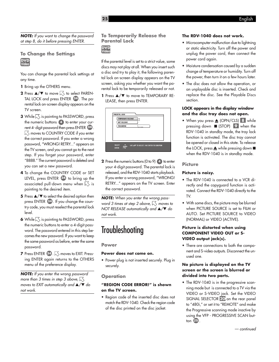 Troubleshooting | ROTEL RDV-1040 User Manual | Page 25 / 31