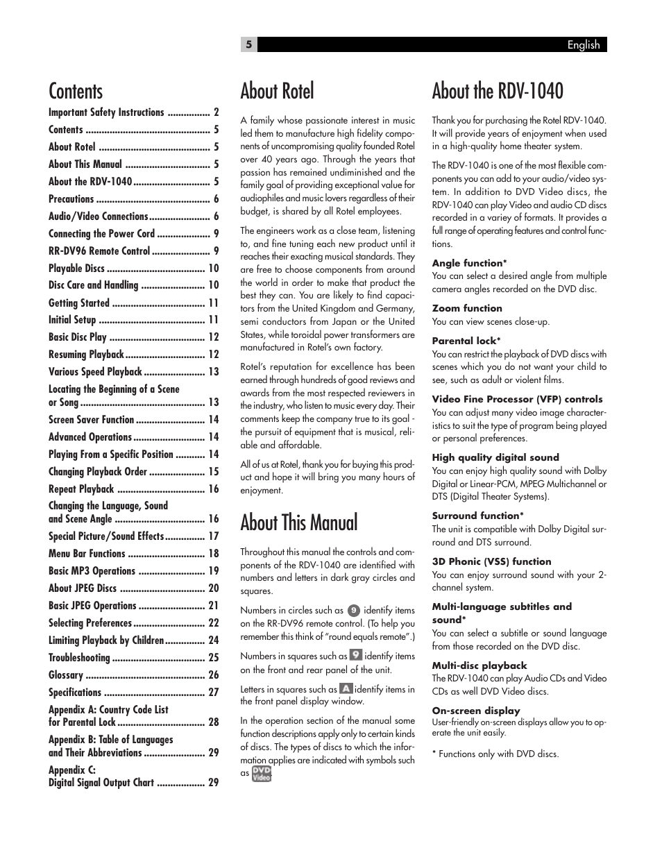 ROTEL RDV-1040 User Manual | Page 5 / 31