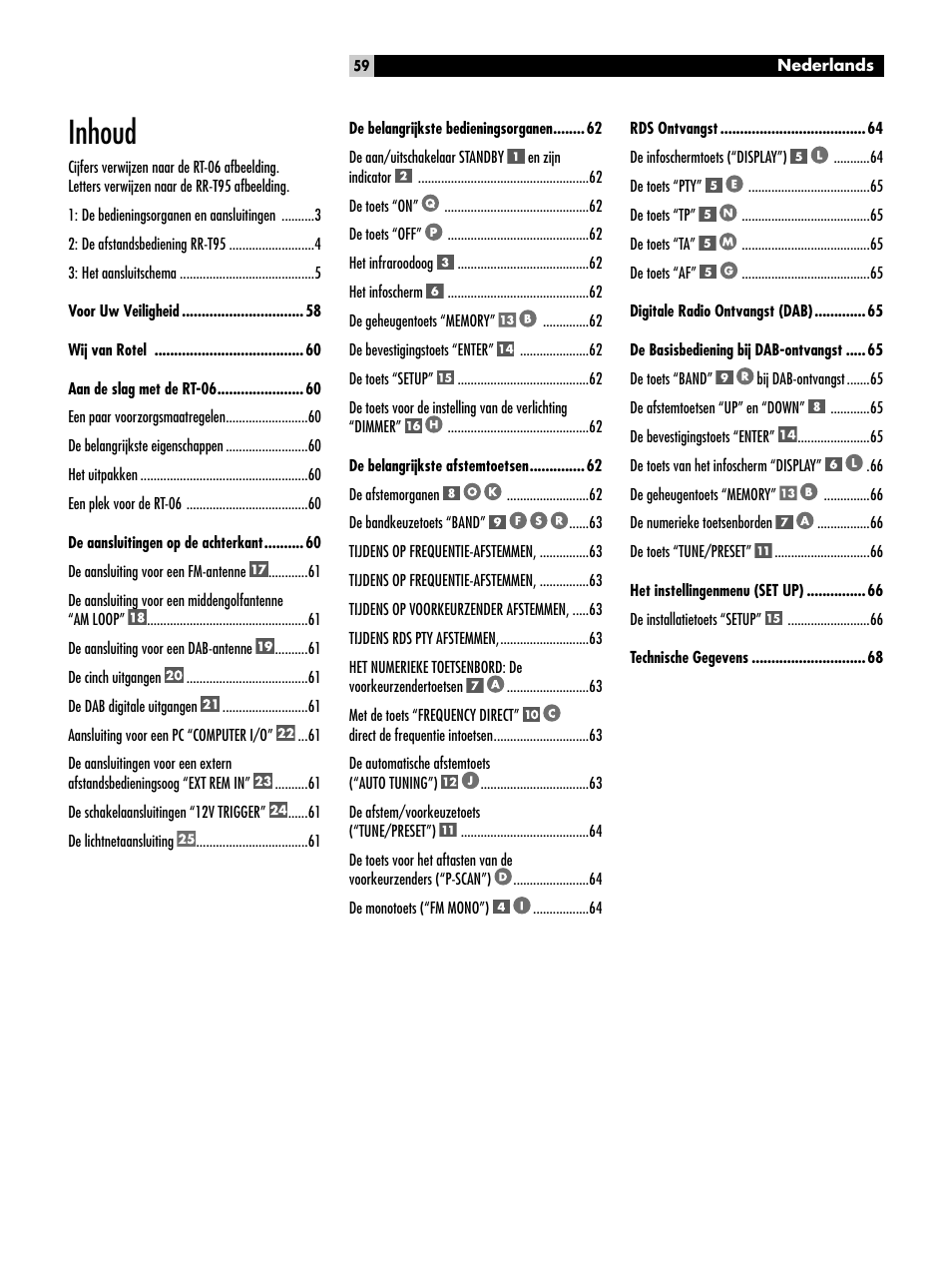 Inhoud | ROTEL RT-06 User Manual | Page 59 / 89