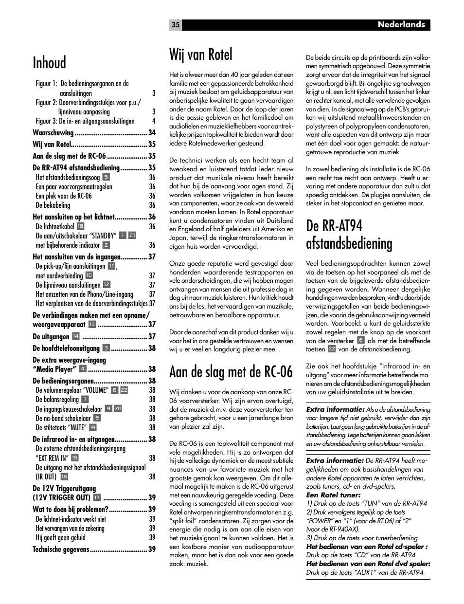 Wij van rotel, Aan de slag met de rc-06, De rr-at94 afstandsbediening | Inhoud | ROTEL RC-06 User Manual | Page 35 / 56