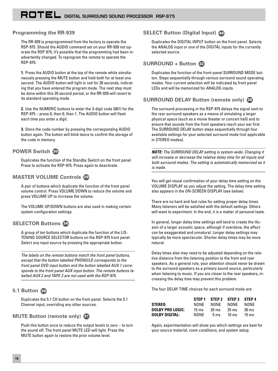 ROTEL RSP-975 User Manual | Page 10 / 16