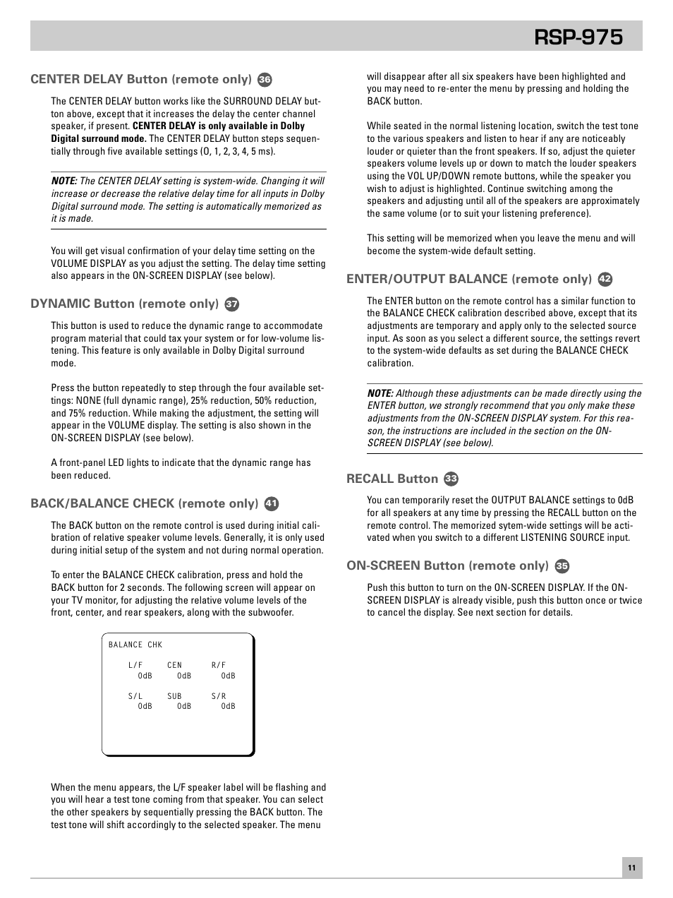 Rsp-975 | ROTEL RSP-975 User Manual | Page 11 / 16