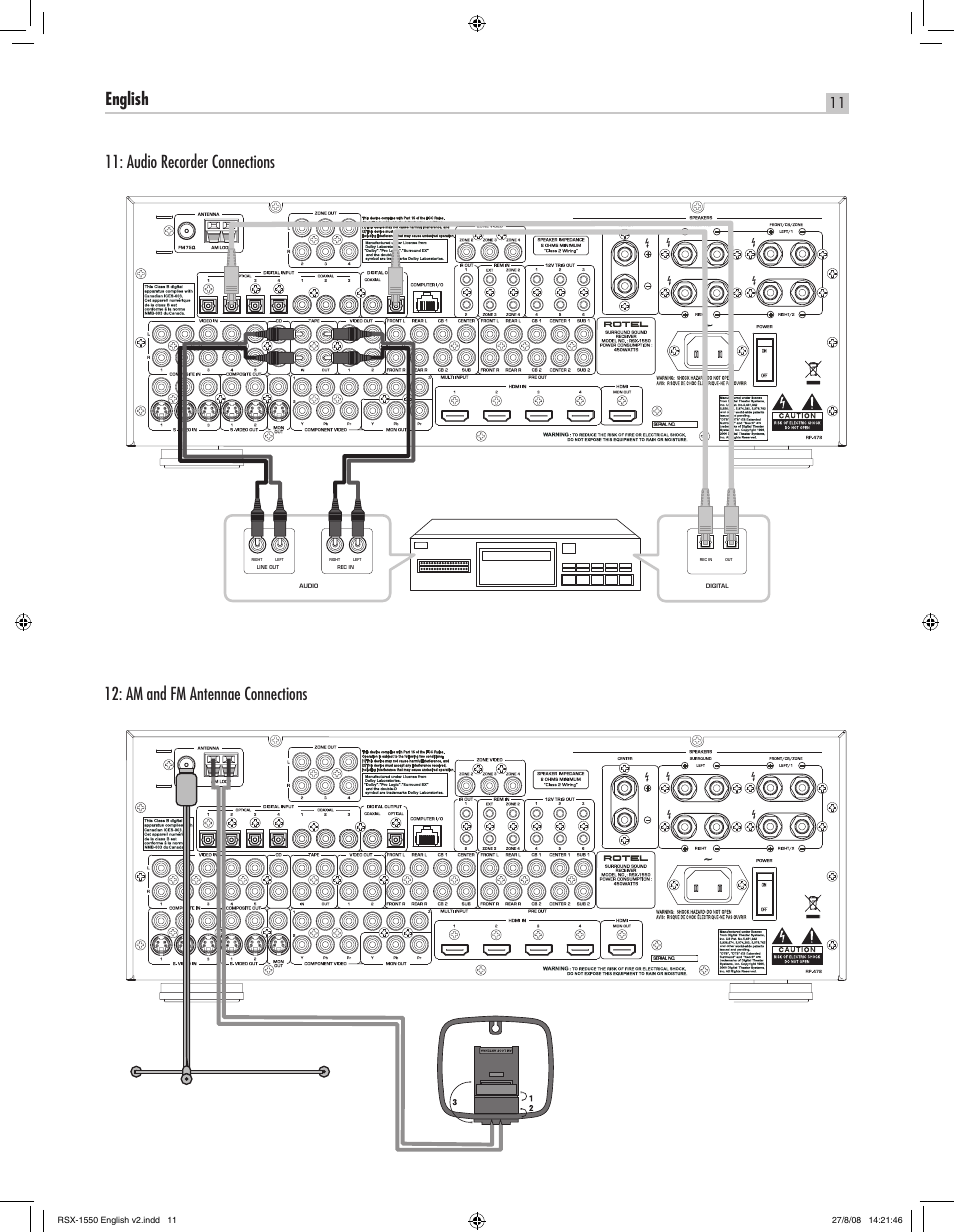 English rsx-1550 surround sound receiver | ROTEL RSX-1550 User Manual | Page 11 / 54