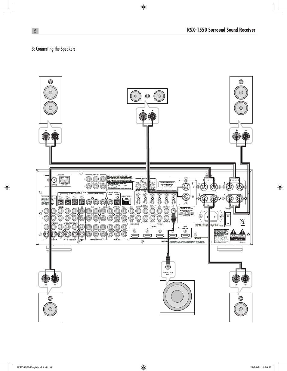 English rsx-1550 surround sound receiver | ROTEL RSX-1550 User Manual | Page 6 / 54