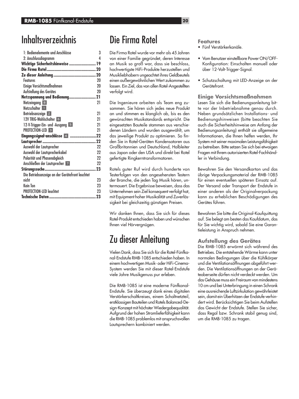 ROTEL Five-Channel Power Amplifier RMB-1085 User Manual | Page 20 / 44