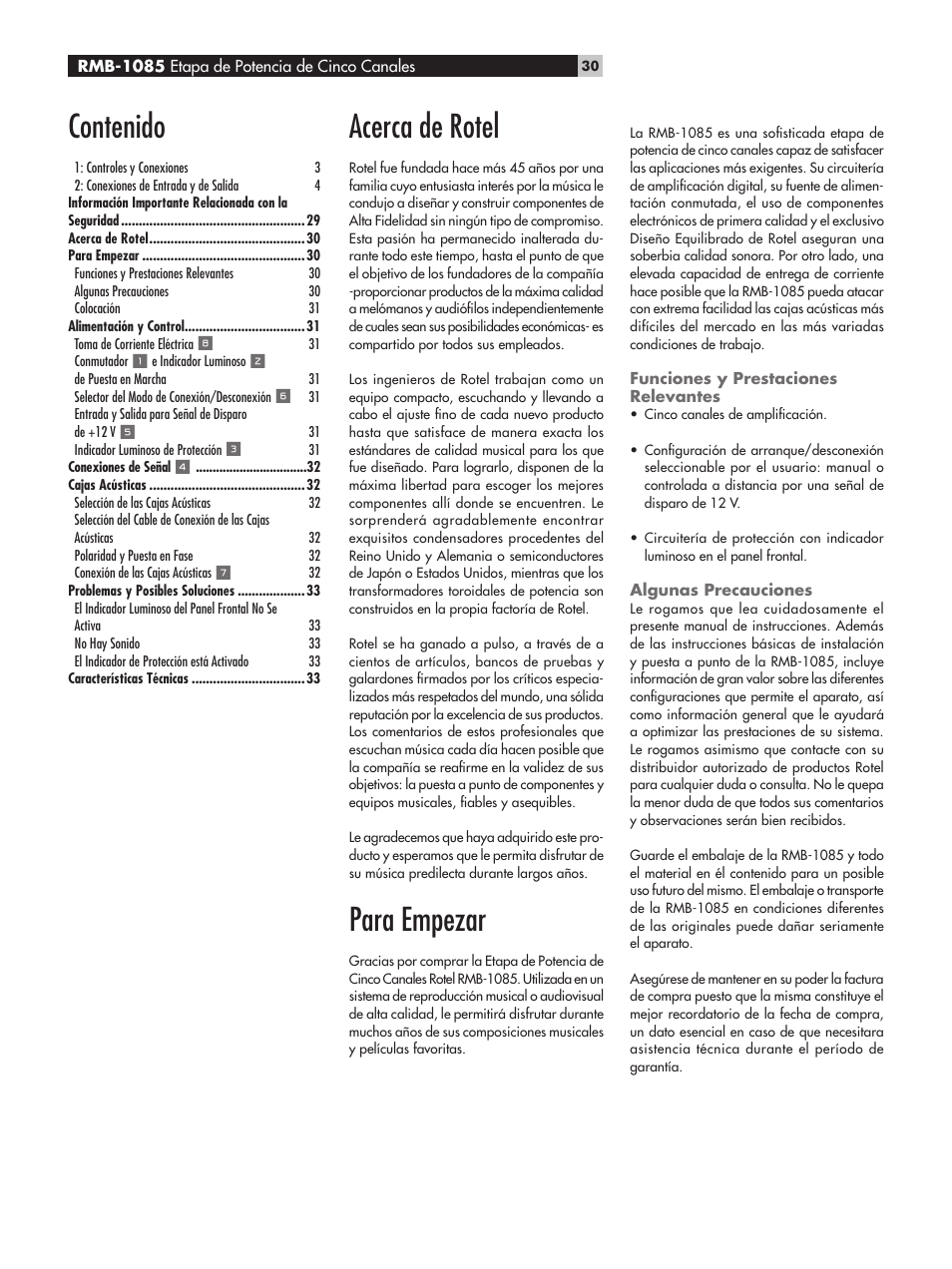 ROTEL Five-Channel Power Amplifier RMB-1085 User Manual | Page 30 / 44