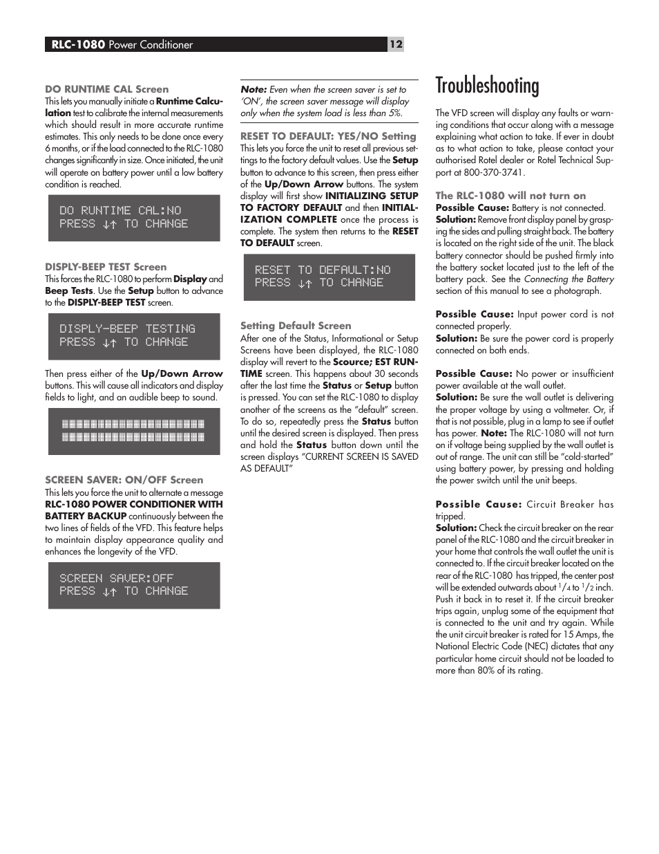 Troubleshooting | ROTEL RLC-1080 User Manual | Page 12 / 16