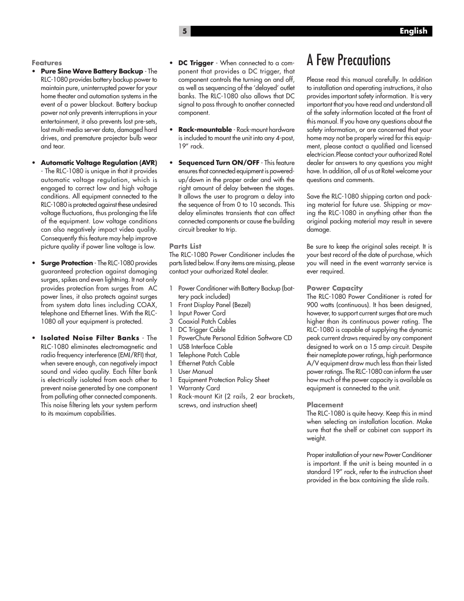 A few precautions | ROTEL RLC-1080 User Manual | Page 5 / 16