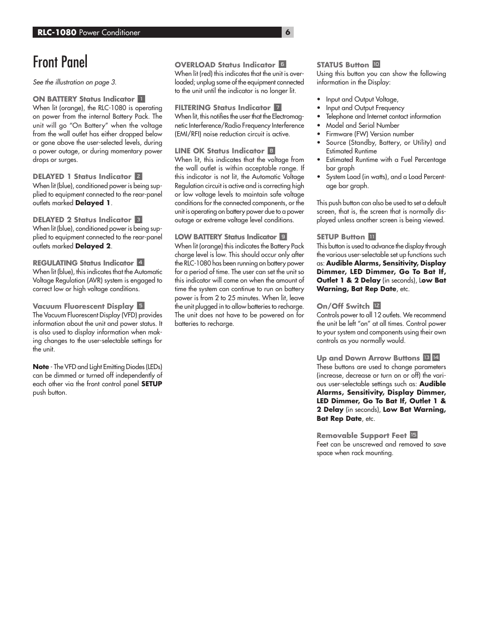 Front panel | ROTEL RLC-1080 User Manual | Page 6 / 16